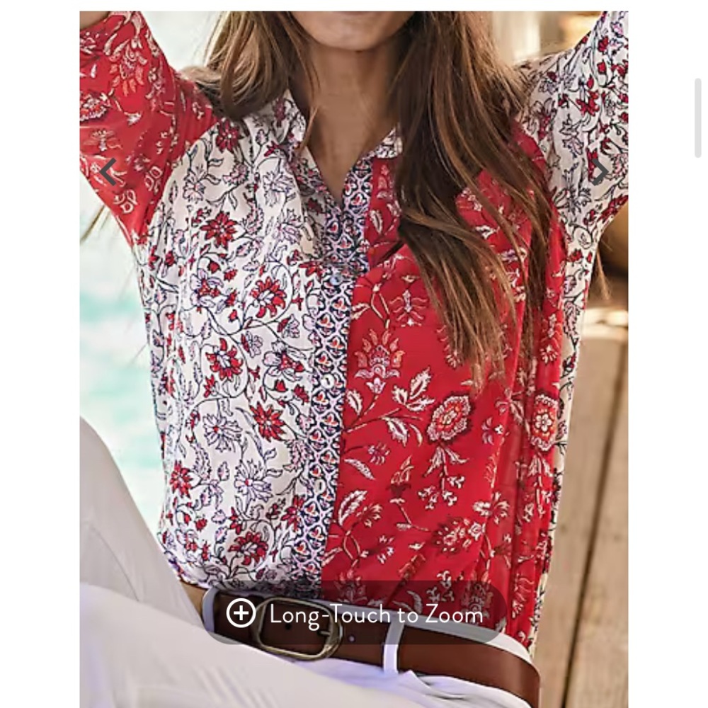 J. Jill Red and White Button Down long Sleeve Top